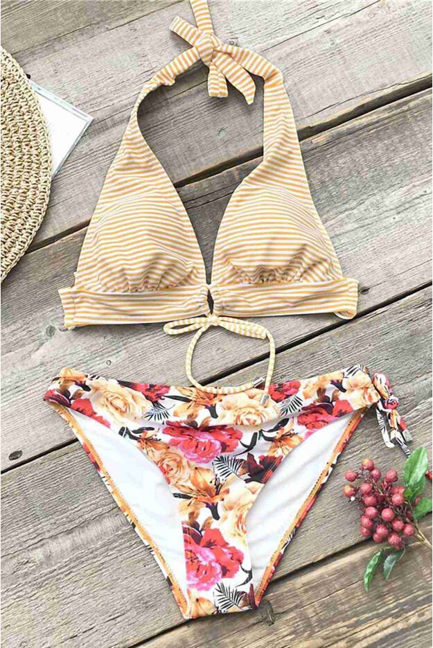 Angelsin Bağlamalı Çiçekli Bikini Alt Çok Renkli