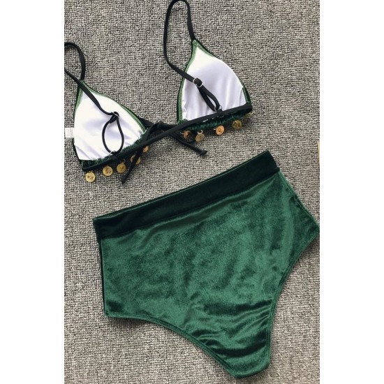 Angelsin Kadife Yeşil Bikini Takım
