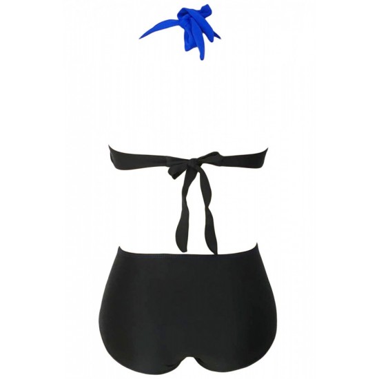 Angelsin Kaplı Mavi Siyah Şık Tasarımlı Yüksek Bel Bikini