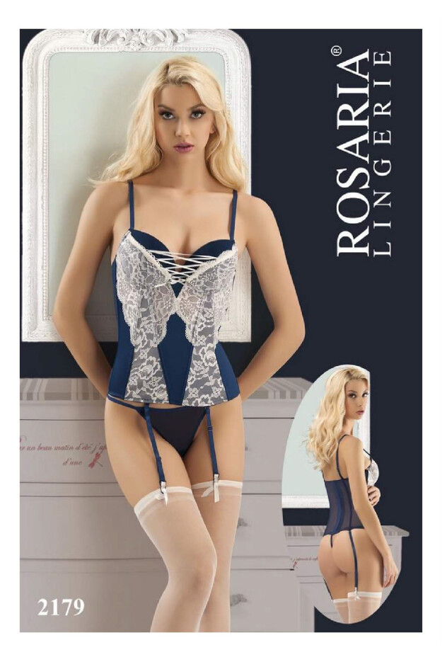 Rosaria Beyaz Dantelli Lacivert Büstiyer